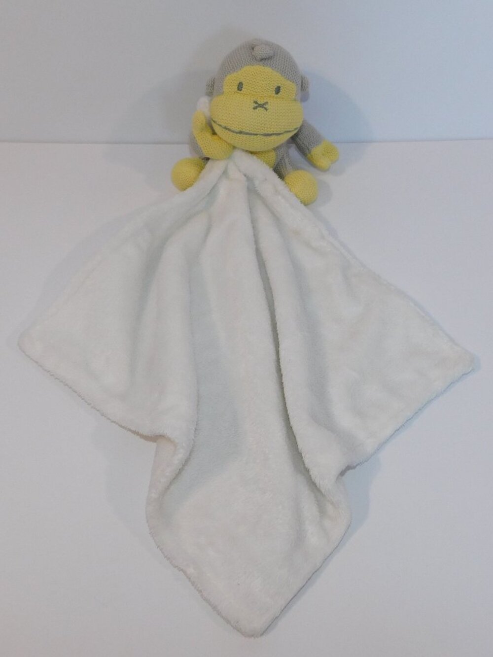 Baby Bum Yellow Gray Knit Monkey Chimp Security Blanket Lovey nunu Soother Toy